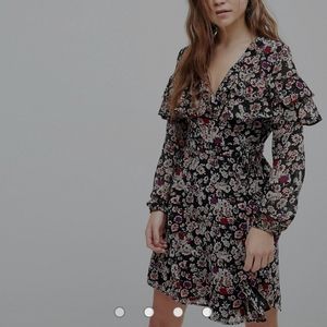 Floral wrap dress with ruffles